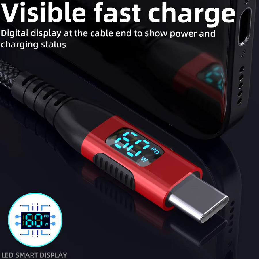 LAIHONEN USB-C zu USB-C Ladekabel 60W mit Nylon-Verstärkung, 480Mbps Datenübertragung, Farbe: Rot - Bild 5
