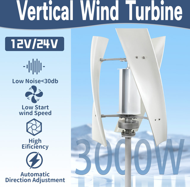 AeroVolt Windturbine Generator Set mit 3000W Vertikalachse Motor Kit, 12V/24V und 220V Inverter für dein Home System, Weiß - Bild 1