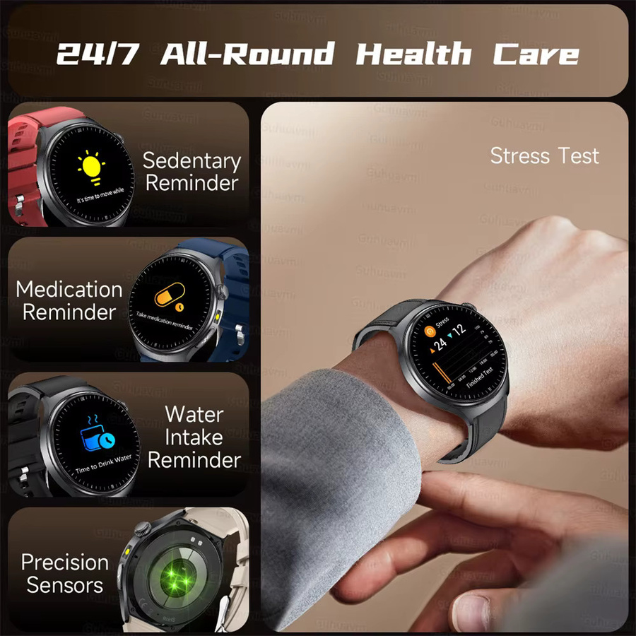 GUHUAVMI EKG Smartwatch mit Herzfrequenzmessung, Blutsauerstoffmessung und Bluetooth-Anruffunktion für Damen und Herren in Blau und Schwarz - Bild 5