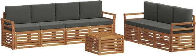 vidaXL 8-teilige Sofagarnitur aus Massivholz Akazie in Natur und Anthrazit mit Tisch und Polstern im modernen Latten-Design - Bild 1