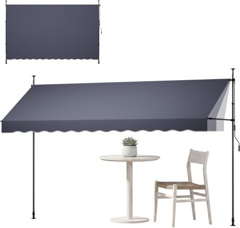 VEVOR Markise manuell ausfahrbar, Sonnenschutz für Terrasse und Garten, Dunkelgrau, Breite: 400 cm, Höhe: 210 cm, Tiefe: 130 cm - Bild 1
