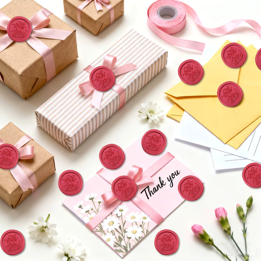 30 Stück selbstklebende Wachssiegel-Aufkleber mit Motiv Mit Liebe zur Dekoration von Hochzeitseinladungen und Umschlägen - Bild 3
