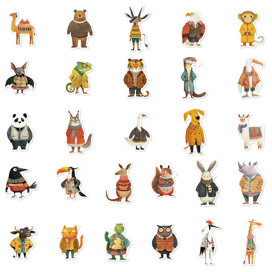 55-teiliges Set kreative Cartoon-Aufkleber Tier in Kleidung von BulingBulingStickers Store in Mehrfarbig für DIY-Dekorationen und Gepäck - Bild 3