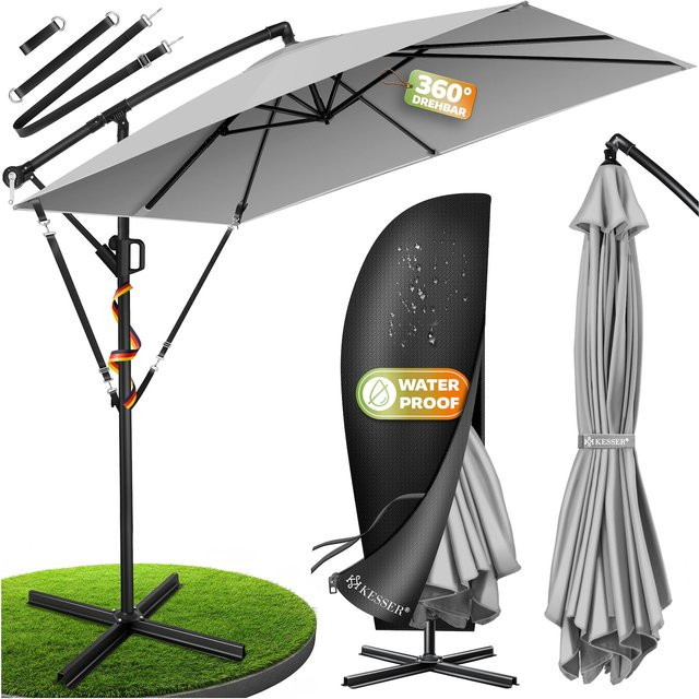 KESSER Ampelschirm Holly Rechteckig in Grau aus Aluminium mit UV-Schutz und Wasserabweisender Oberfläche Durchmesser: 350 cm - Bild 1