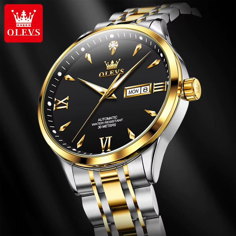 OLEVS Armbanduhr Automatik, Edelstahl, Schwarz, Herren - Bild 1