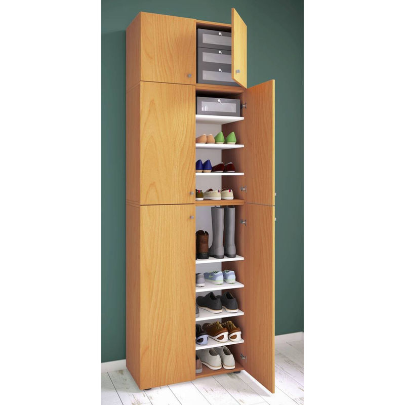 VCM Schuhschrank Lona Allzweckschrank aus Buche Nachbildung in Weiss und Braun, H x B x T: 223 x 70 x 39 cm - Bild 3