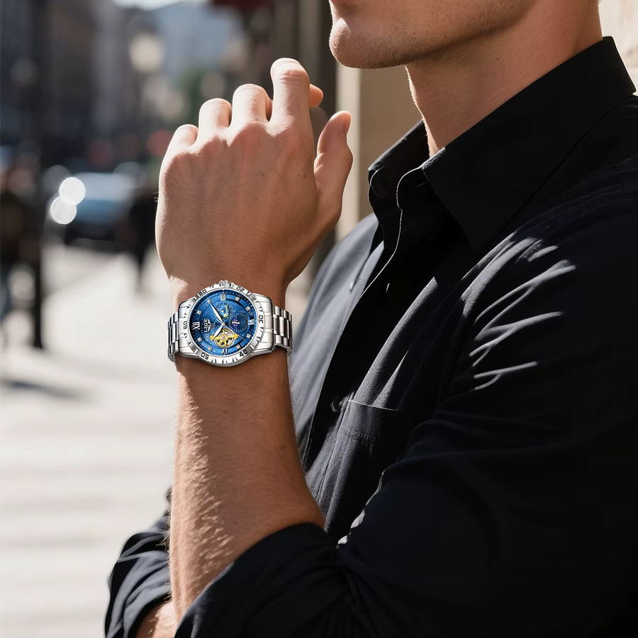 LIGE Armbanduhr Automatik, Edelstahl, Blau, Herren - Bild 6