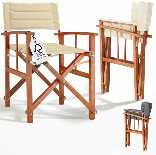CASARIA Regiestuhl Premium in Beige aus Eukalyptusholz mit gepolsterten Armlehnen und UV-beständigem Polyesterbezug - Bild 1