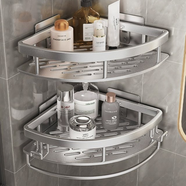 YUNJIEYA Badezimmerregal aus Aluminium zur Wandmontage, Shampoo-Ablage und Küchenorganizer in Silber Matt - Bild 1