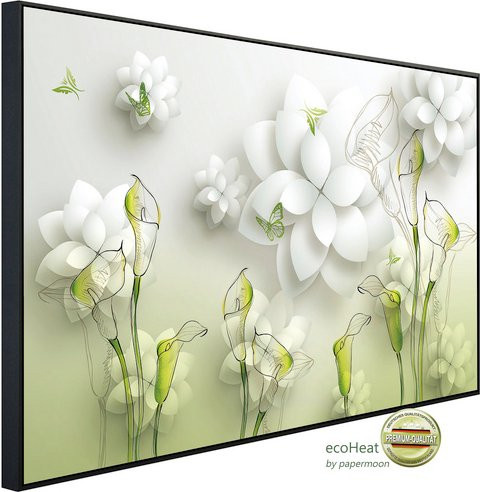 papermoon EcoHeat Infrarotheizung mit Blumenmuster in Weiss und Gold, Matt-Effekt, B/H/T: 60 x 60 x 5 cm - Bild 1