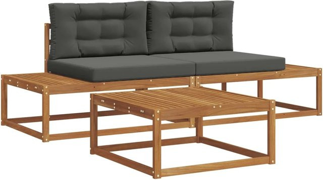 vidaXL Outdoor-Sofagarnitur 3-teilig aus massivem Akazienholz mit Kissen in Anthrazit und Braun - Bild 1