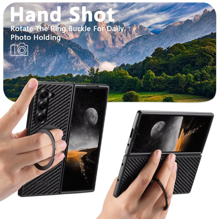 SUTENI Handyhülle mit Magnet für kabelloses Laden und 360 Grad drehbarem Ständer mit Kunstleder-Ringschnalle für Samsung Galaxy Z Fold 8 Ultra, Z Fold 7, Z Fold 6 und Z Fold 5 in Schwarz - Bild 4