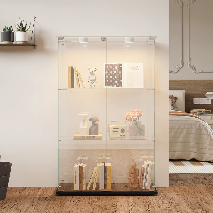 Rosahqnda Moderne Glasvitrine in Weiß mit LED-Beleuchtung und 3 Regalen für Wohnzimmer, Schlafzimmer oder Büro - Bild 2
