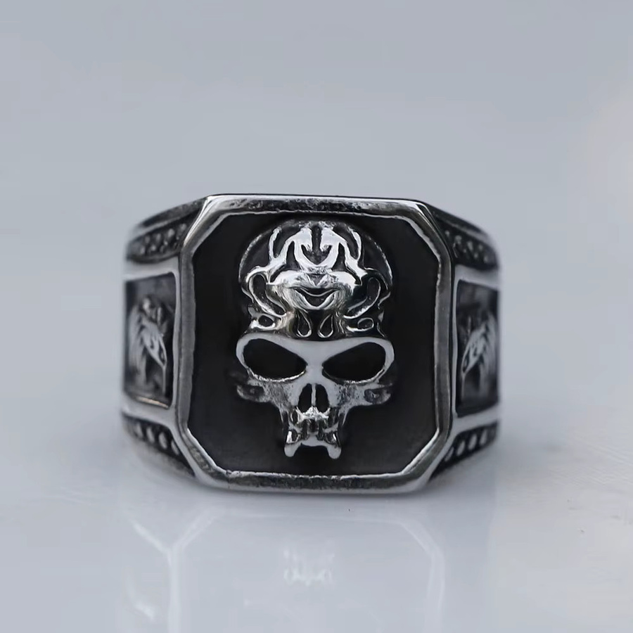 Ring Edelstahl, Silber, Retro-Schädel, Herren - Bild 3