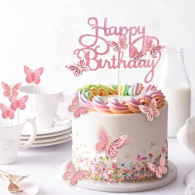 ZQNYCY 13 Stück Schmetterling Kuchen Topper in Rosa für Kinder Geburtstag und Mädchen Party Dekoration - Bild 1