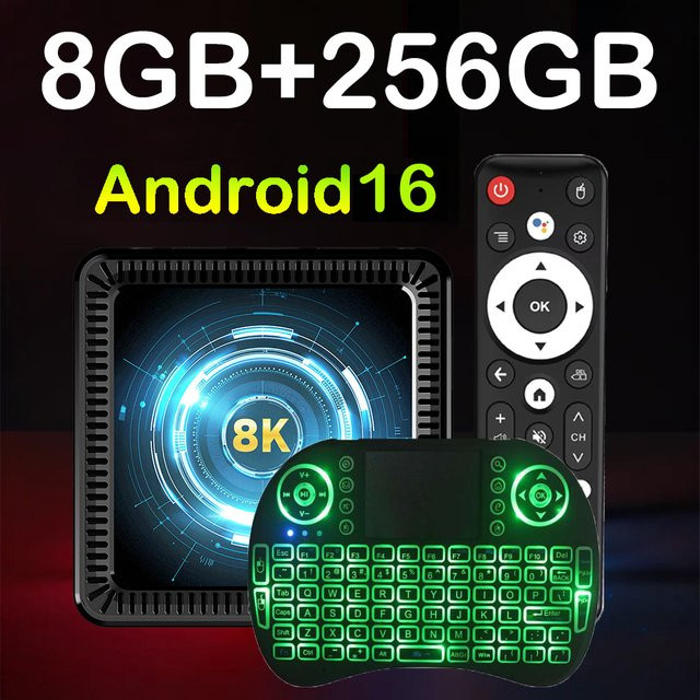 Q19 8K Smart TV Box mit Android 16, Bluetooth 6.0 und Wi-Fi 6, Google Assistant, Schwarz - Bild 1