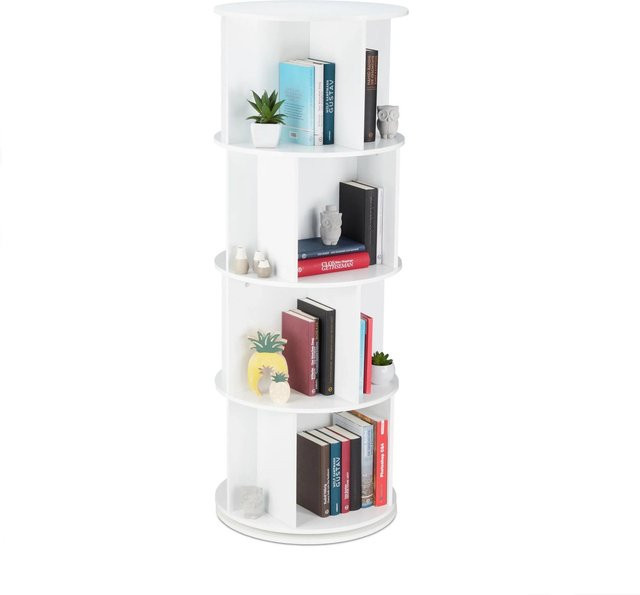 Relaxdays Bücherregal aus MDF in Weiß mit 12 Fächern, drehbar, Höhe: 138 cm, Tiefe: 50 cm - Bild 1