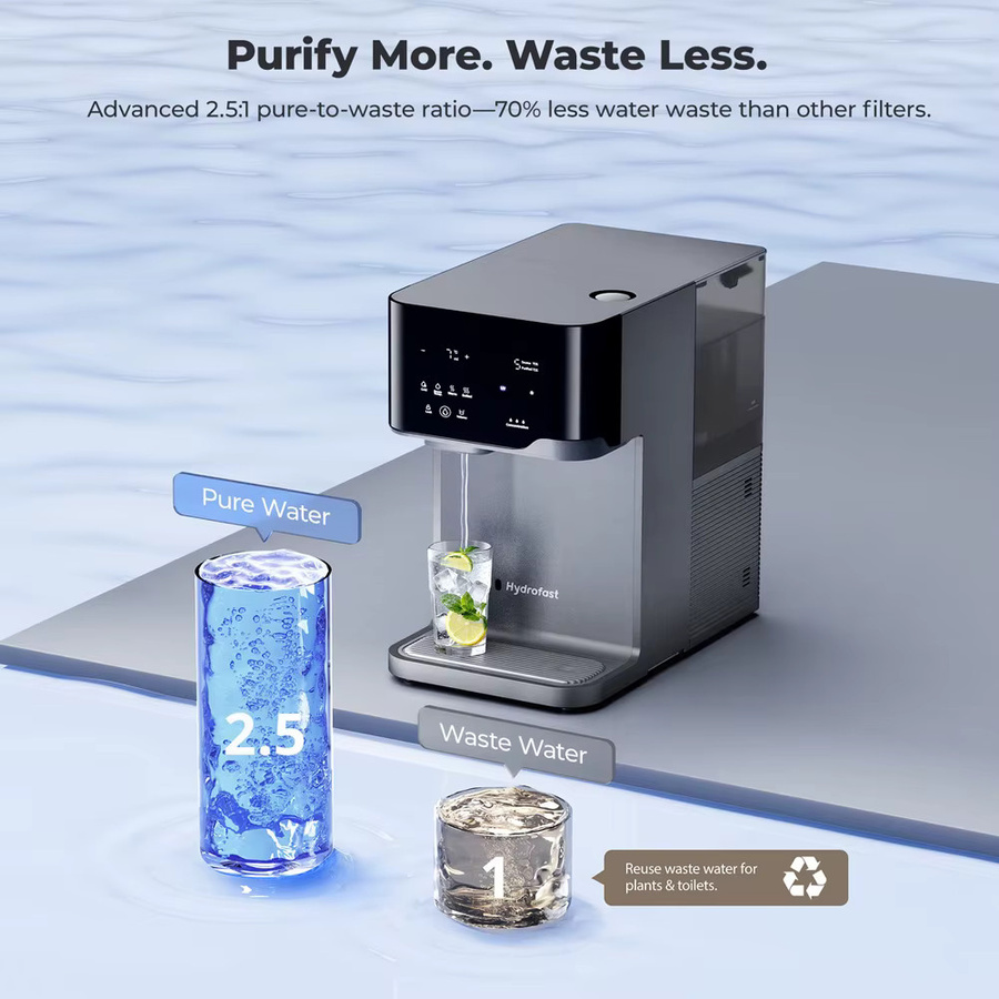 Hydrofast C300 RO Tischwasserfilter in Schwarz mit 6-stufiger Filtration, UV-Sterilisation und Eiswasser- sowie Sprudelwasserfunktion, 5-Liter-Rohwassertank und 1,5-Liter-Reinwassertank - Bild 3