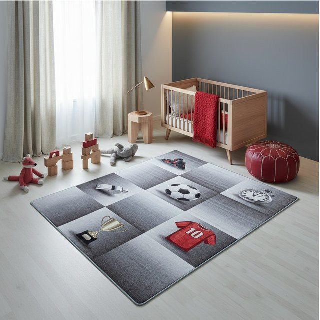 Spielteppich TRAUN von Kadima Design in Grau mit Fußball-Motiv, B/B: 80 x 120 cm - Bild 1