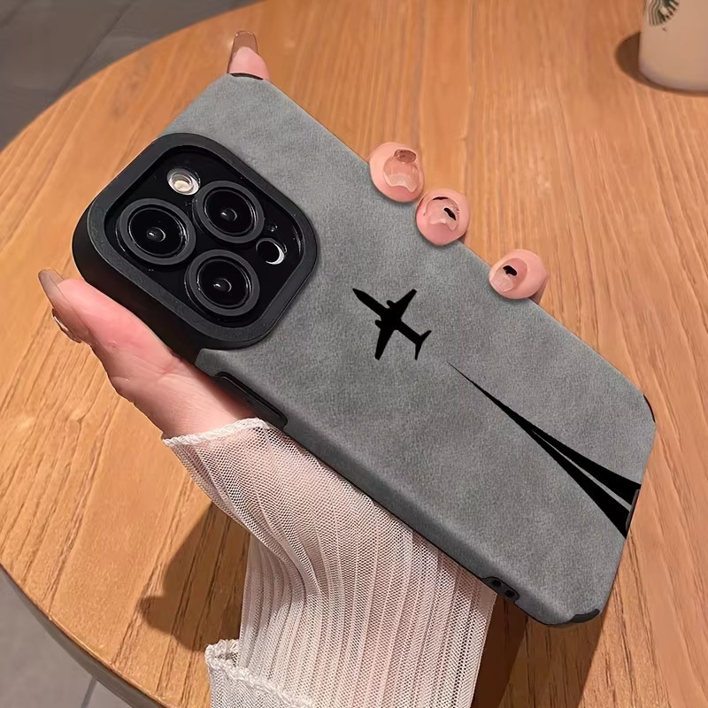 Kreative Flugzeugschiene Handyhülle für Apple iPhone 17 Pro Max 16 15 14 13 12 11 Pro Mini Air XS XR XS Max 8 Plus in Grau mit Anti-Drop Schutz - Bild 2