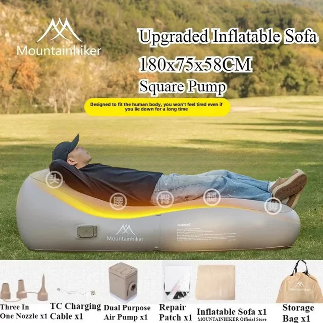 MOUNTAINHIKER Aufblasbare Schlafsofa-Luftmatratze für Outdoor-Camping in Beige, B/T/H: 180 x 75 x 58 cm - Bild 1