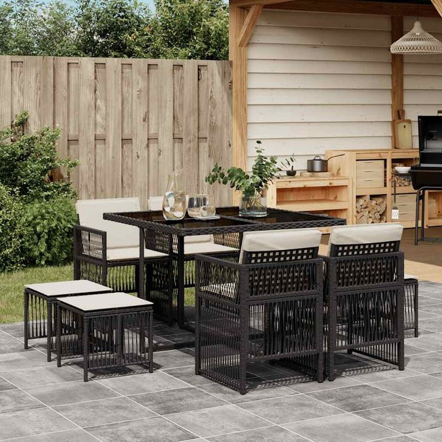 vidaXL 9-teilige Garten-Essgruppe aus PE-Rattan mit Kissen in Schwarz und Cremeweiß - Bild 3