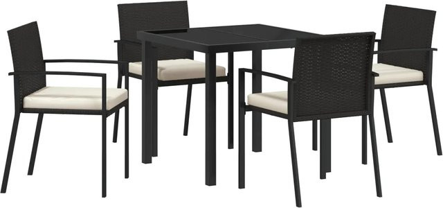 vidaXL Garten Essgruppe 5-teilig aus Poly-Rattan und Stahl in Schwarz mit Glastisch - Bild 1