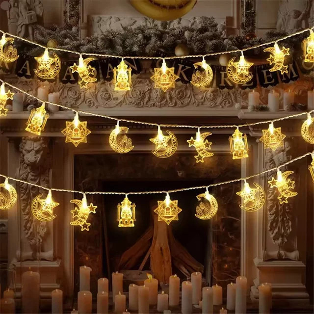 LED Lichterkette mit Stern und Mond für Ramadan und Eid Mubarak Dekoration, 1,5 m Länge, 10 LEDs - Bild 1