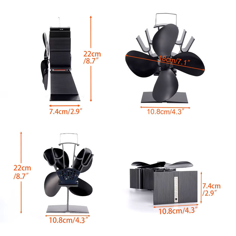 Geräusloser Kaminventilator aus Aluminiumlegierung in Schwarz mit 4 Blättern und Thermo-Power für den Heizzyklus - Bild 5