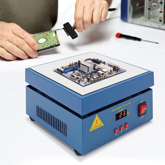 Elektrische Heizplatte Vorheiz-Lötstation mit digitaler Temperaturanzeige 800W, Blau, B/T: 20 x 20 cm - Bild 1