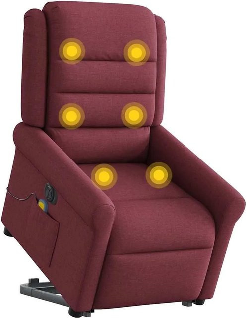 vidaXL Elektrischer Massagesessel mit Aufstehhilfe in Weinrot aus Stoff, B/T/H: 73,0 x 91,5 x 102,5 cm - Bild 1