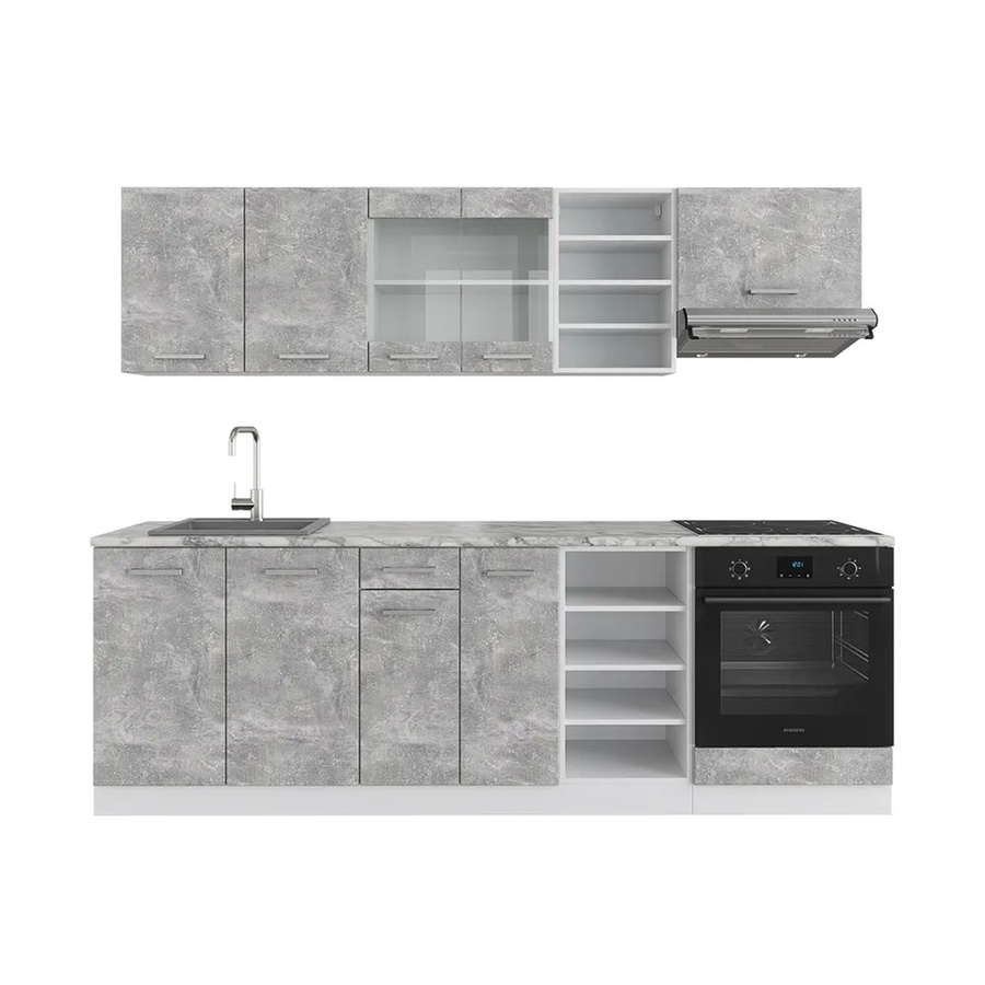 Vicco Küchenzeile R-Line Einbauküche in Weiß und Grau mit Beton- und Marmor-Arbeitsplatte, Breite: 240 cm, Tiefe: 60 cm, Höhe: 81,6 cm - Bild 3