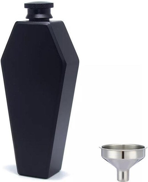 Mini-Flachmann in Sargform von Familylive04 aus Edelstahl, 100 ml, Schwarz/Silber - Bild 1