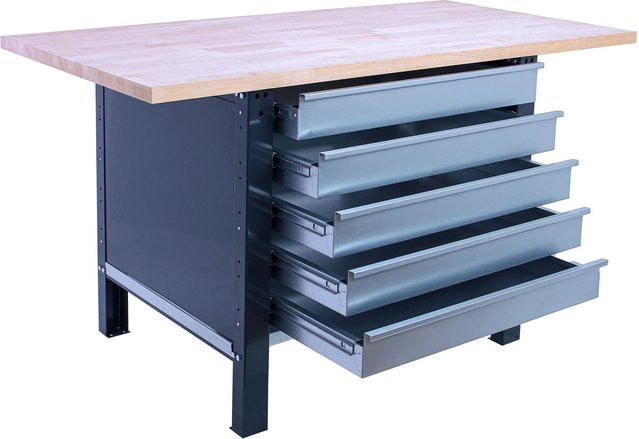 PROREGAL Werkbank BUFFALO WOOD in Anthrazit mit 5 Schubladen, Traglast 1000 kg, H x B x T: 86,5 x 120 x 75 cm - Bild 1