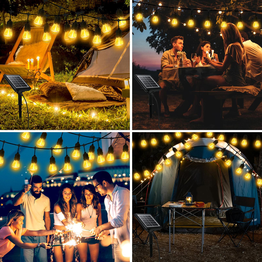 Solarbetriebene LED-Lichterkette von TOMTOP JMS mit 10 warmweißen Globe-Filament-Glühbirnen, wasserdicht für Garten, Terrasse und Veranda, Schwarz - Bild 5