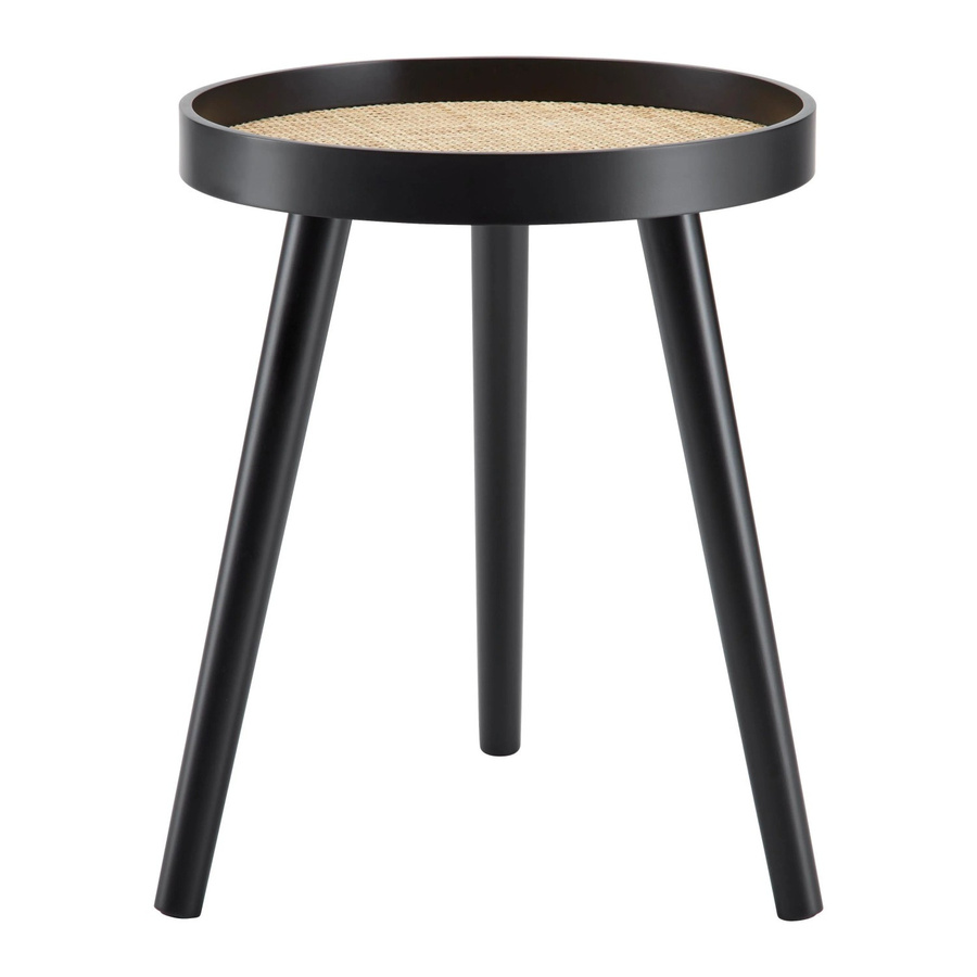 Bessagi Home Beistelltisch Denis aus Kiefer Teilmassiv in Natur und Schwarz mit Rattan-Elementen, Durchmesser: 38 cm - Bild 2