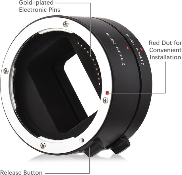 ZuiyouPet1 Automatische Verlängerungsringe 12mm und 24mm Makrofotografie-Röhren in Schwarz kompatibel mit Canon EOS R5, R6, R6II, R7 und R7II Spiegellose Kameras - Bild 1