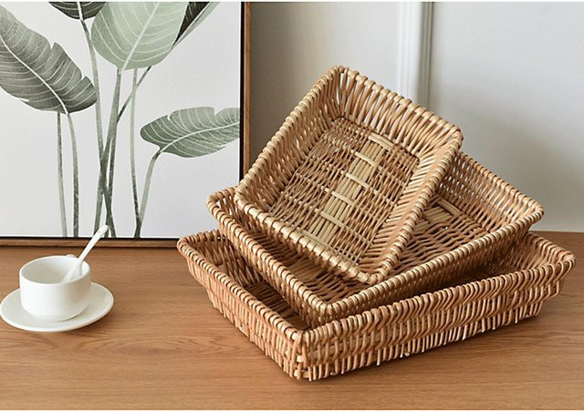 Multifunktionaler Servierkorb aus Weide von KONNWEI, stapelbares gewebtes Serviertablett für Brot, Süßigkeiten und Früchte, B/T/H: 35 x 25 x 7 cm - Bild 1