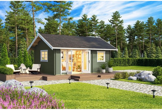 Lasita Blockbohlenhaus Caroline Gartenhaus mit Satteldach in Grün, B/H/T: 675 x 330,6 x 489,9 cm - Bild 1