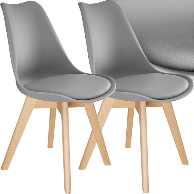 tectake Set Esszimmerstuhl Frederikke Scandi-Design in Grau mit gepolsterter Sitzfläche und Ulmenholzbeinen, 2er Set, B: 49 cm, T: 53 cm, H: 82 cm - Bild 1