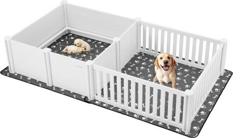VEVOR Wurfkiste für Hunde aus Kunststoff mit 2-Raum-Layout und höhenverstellbarer Tür, Milchweiß, B/T/H: 237 x 123 x 46 cm - Bild 1