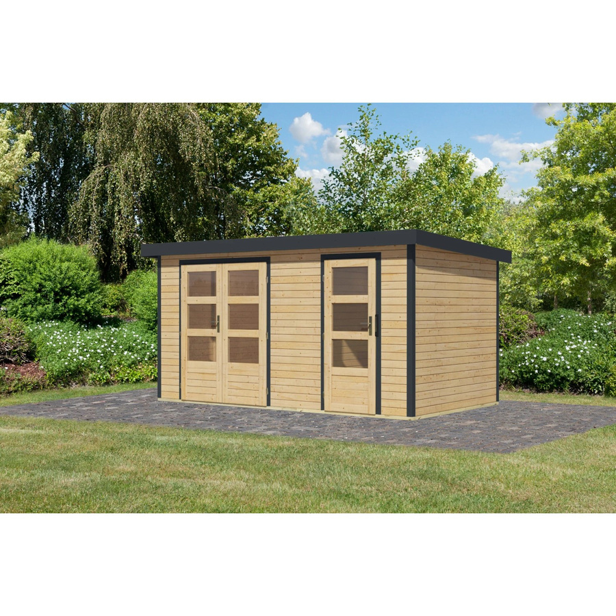 Karibu Gartenhaus Alfredo aus Fichte und Metall in Naturbelassen/Anthrazit mit Trapezblechdach, B/T/H: 400 x 209 x 213 cm - Bild 2