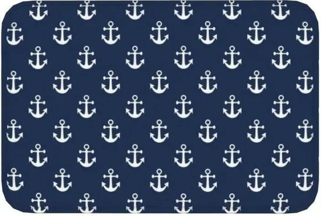 Rutschfeste Fußmatte von Lodestar mit nautischem Kompass Anker und Ruder Design in Blau, B/T: 75 x 45 cm, Höhe: 1 cm - Bild 1