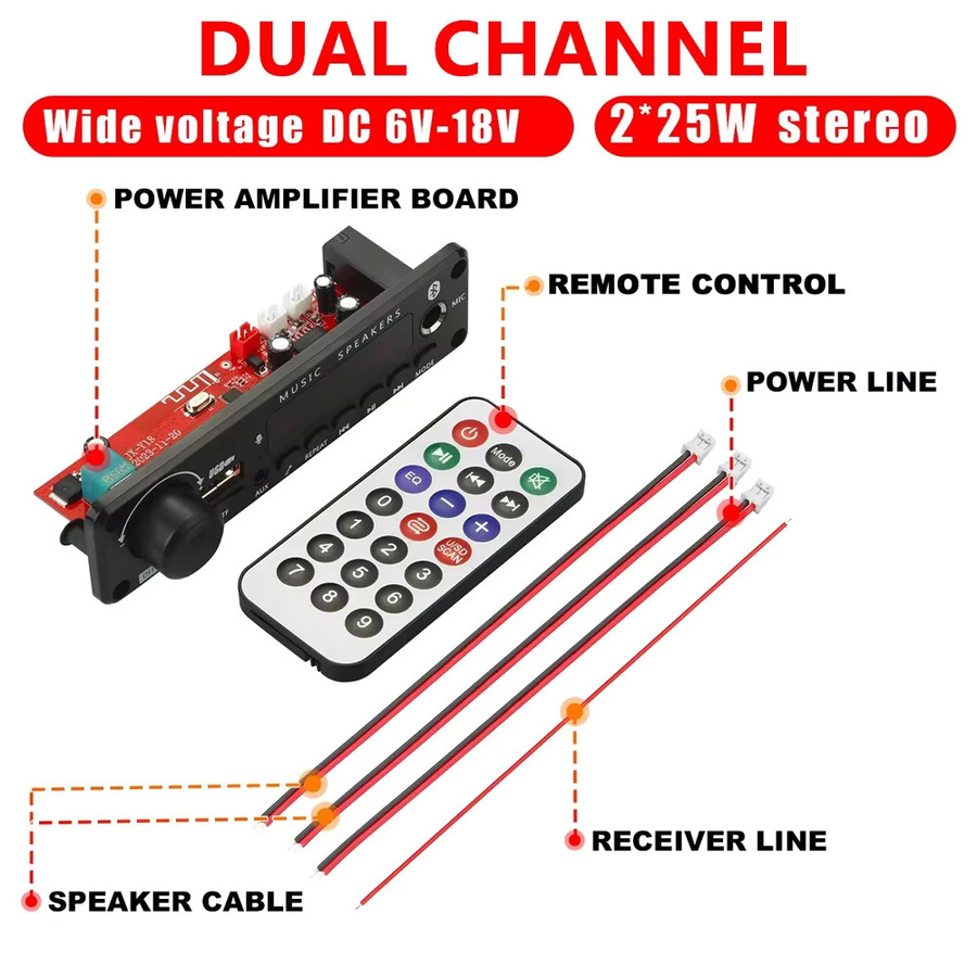 KEBIDU 50W MP3-Dekodierungsboard mit DC 12V Verstärker, FM-Radio, USB und Mikrofon-Lautstärkeregler für dein DIY Auto-MP3-Player-Modul - Bild 6