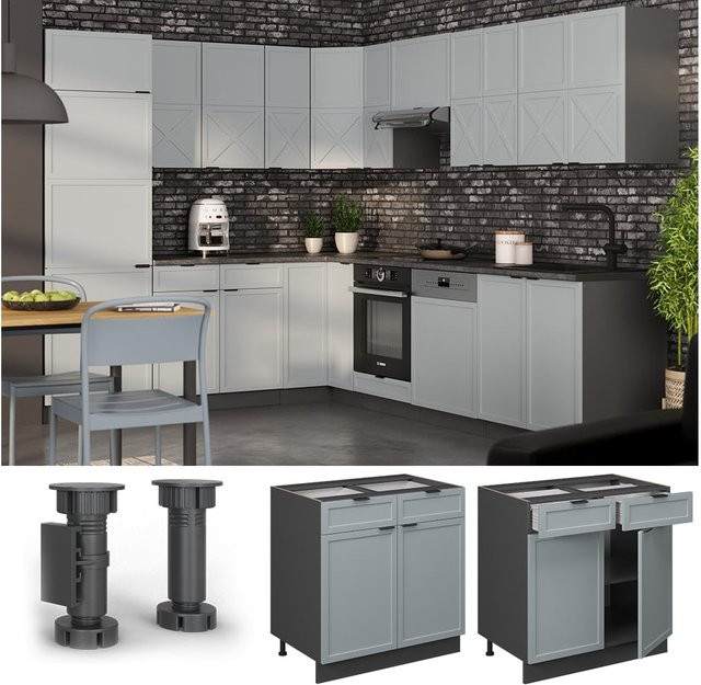 Vicco Schubunterschrank Fame-Line in Anthrazit und Hellblau-Grau mit weißer Marmor-Arbeitsplatte, Breite: 80 cm - Bild 1