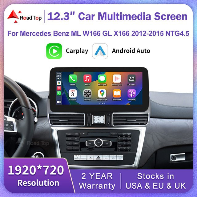 Road Top Multimedia Autoradio mit GPS-Navigation und Bluetooth für Mercedes Benz ML W166 GL X166 GL550 2012–2015, 12,3 Zoll, Schwarz - Bild 1