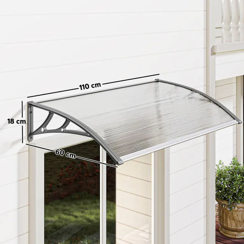 Outsunny Pultvordach für die Haustür als Regenschutz und Sonnenschutz mit UV-Schutz aus Aluminium in Grau, B/T/H: 110 x 60 x 18 cm - Bild 6