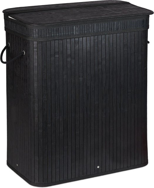Relaxdays Wäschesortierer aus Bambus mit 3 Fächern in Schwarz, B/T/H: 63 x 55 x 35 cm - Bild 1