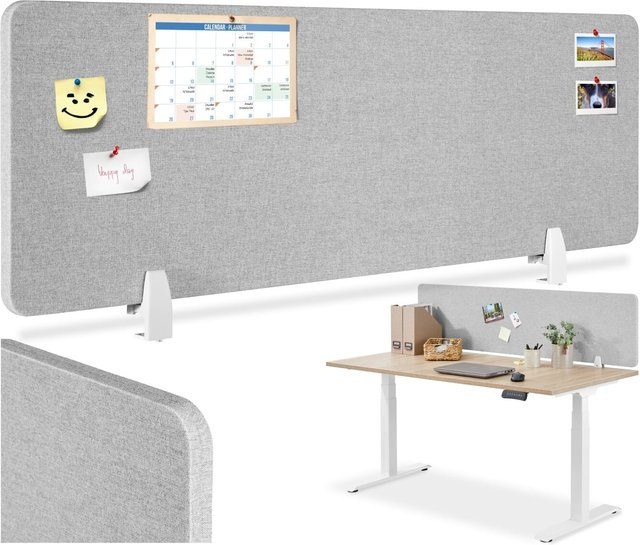 tectake Schreibtisch Trennwand Noisy in Grau mit schallabsorbierendem PET-Kern und Polyester-Stoffbezug, B: 130 cm, H: 20 cm, T: 40 cm - Bild 1