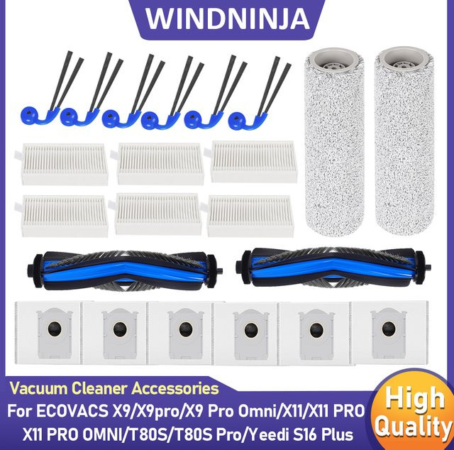 Ecovacs Zubehör-Set mit Hauptseitenbürste, Roller Mopp und Staubbeutel in Multicolour für X9, X9 PRO OMNI, T80S, X11 Pro, X11 PRO OMNI und YEEDI S16 PLUS Staubsauger - Bild 1